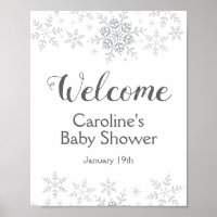 Winter Snowflake Silver Baby Shower Welcome Sign