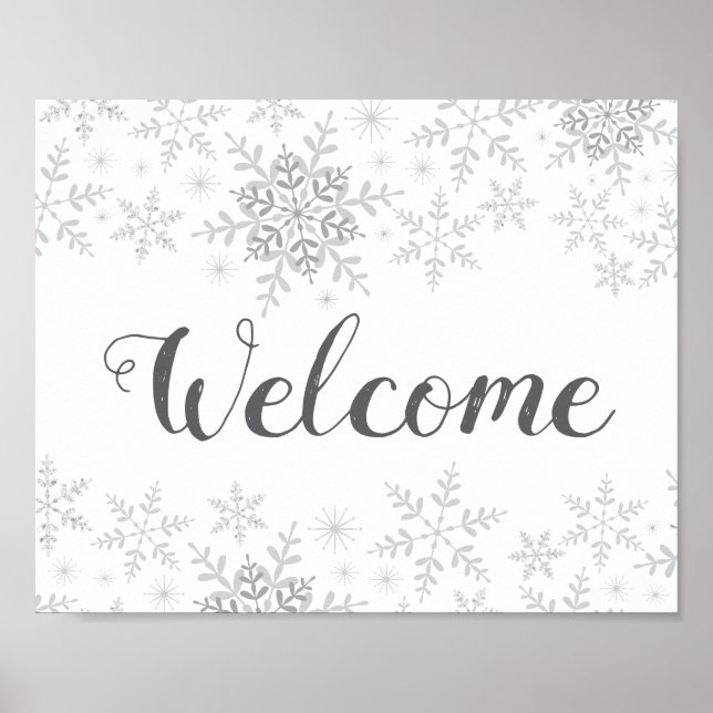 Winter Snowflake Silver Baby Shower Welcome Sign (Front)