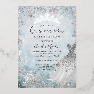 Winter Snowflake Silver Blue Quinceanera Foil Invi Invitation