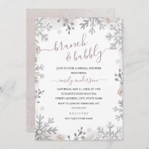 Winter Snowflake Silver Blush Brunch And Bubbly Invitation