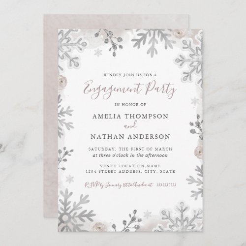 Winter Snowflake Silver Blush Engagement Party Invitation