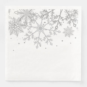 Winter Snowflake Silver Gray Paper Dinner Napkins