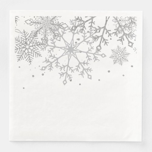 Winter Snowflake Silver Gray Paper Dinner Napkins