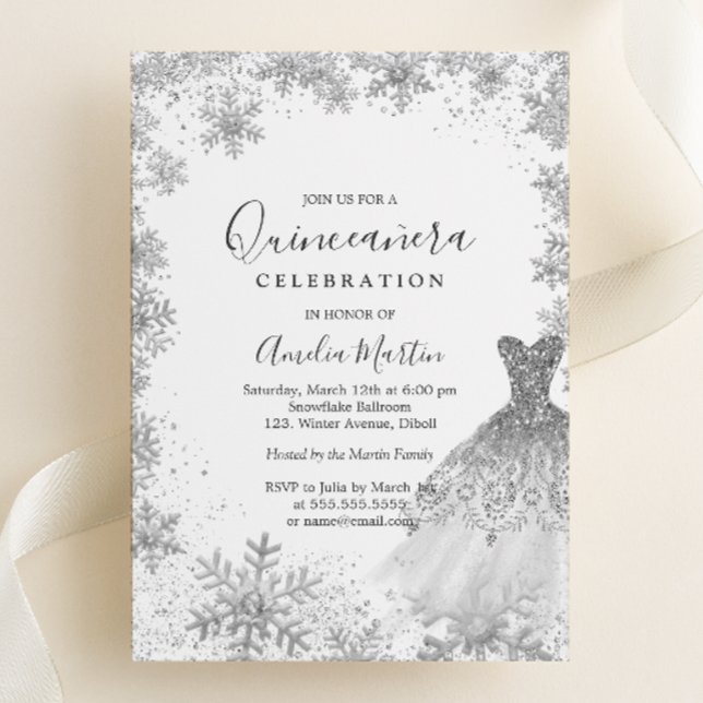 Winter Snowflake Silver Quinceanera  Foil Invitation (Creator Uploaded)