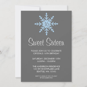 Winter Snowflake Sweet 16 Birthday Party Invitation