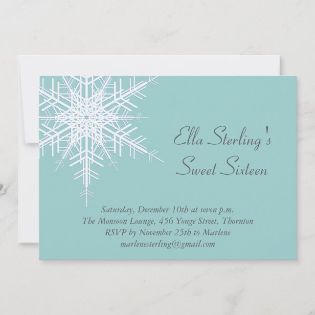 Winter Snowflake Sweet Sixteen Birthday Invitation (Front)