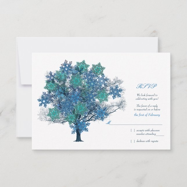 Winter Snowflake Tree Wedding Reply Card (Front)