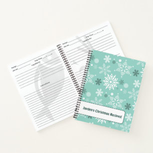 Winter Snowflake Turquoise-Blue Favorite Recipe Notebook