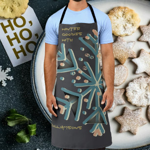 Winter snowflake typography cute gray teal gold apron