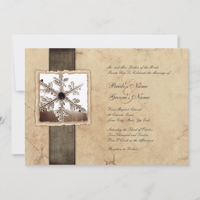 Winter Snowflake Vintage Wedding Invitations (Front)