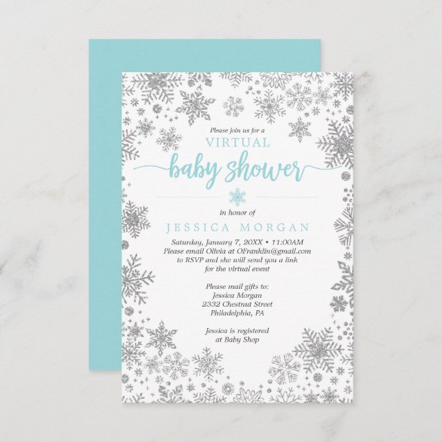 Winter Snowflake Virtual Baby Shower Invitation (Front/Back)