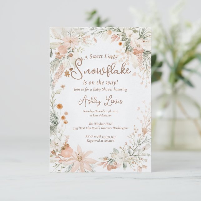 Winter Snowflake Watercolor flowers  Invitation (Standing Front)