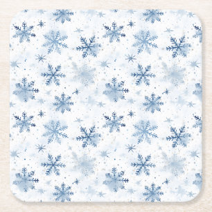 Winter snowflake watercolor pattern square paper coaster