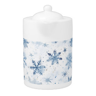 Winter snowflake watercolor pattern teapot