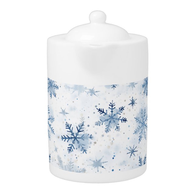 Winter snowflake watercolor pattern teapot (Front)