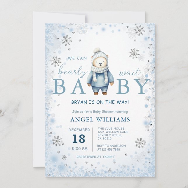  Winter Snowflake We Can Bearly Wait Baby Shower Invitation (Front)
