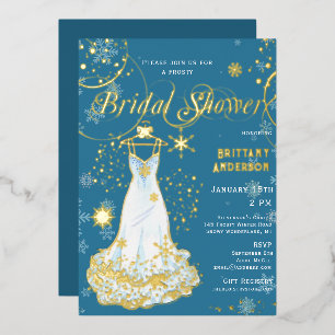 Winter Snowflake Wedding Dress Bridal Shower Foil Invitation