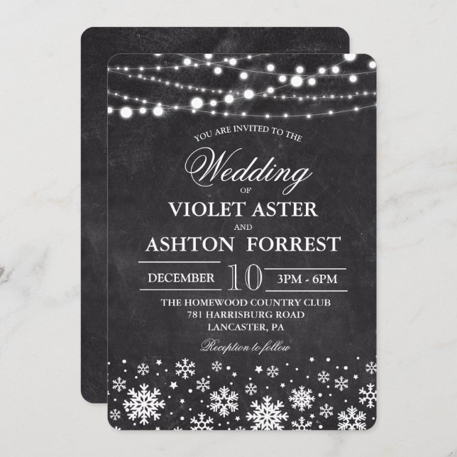 Winter Snowflake Wedding Invitation (Front/Back)