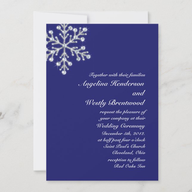 Winter Snowflake Wedding Invitation indigo (Front)