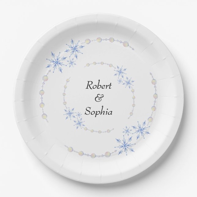 Winter Snowflake Wedding Paper Plates (Front)