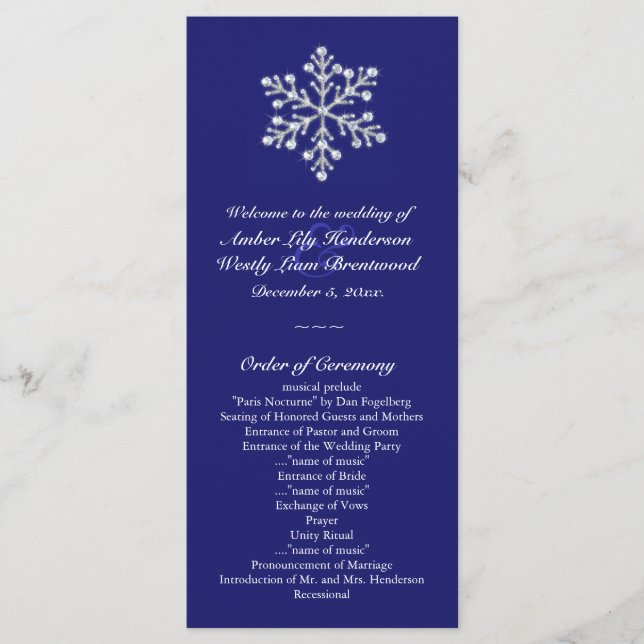 Winter Snowflake Wedding Program (Front)