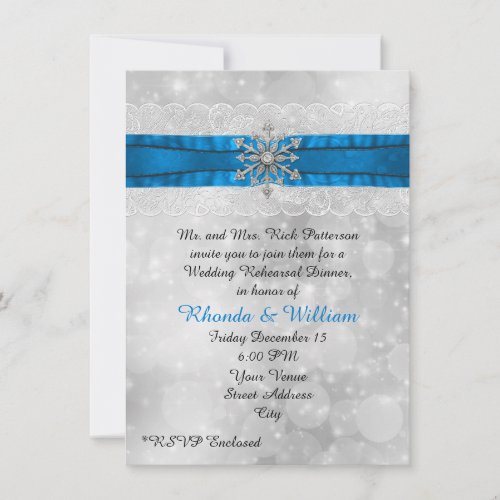 Winter Snowflake Wedding Rehearsal Dinner Invitation