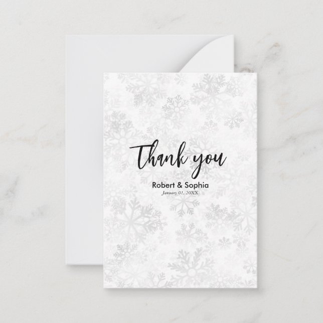 Winter Snowflake Wedding Thank you Note Card (Front)