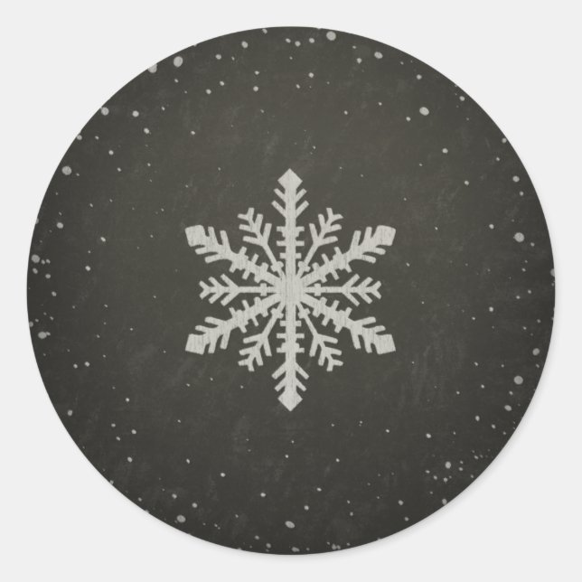 Winter Snowflake White Chalk Drawing Classic Round Sticker (Front)