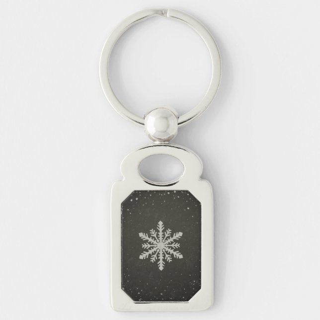 Winter Snowflake White Chalk Drawing Keychain (Front)