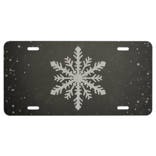 Winter Snowflake White Chalk Drawing License Plate