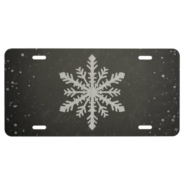 Winter Snowflake White Chalk Drawing License Plate (Front)