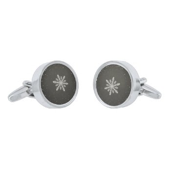 Winter Snowflake White Chalk Drawing Silver Cufflinks by CozyMode at Zazzle