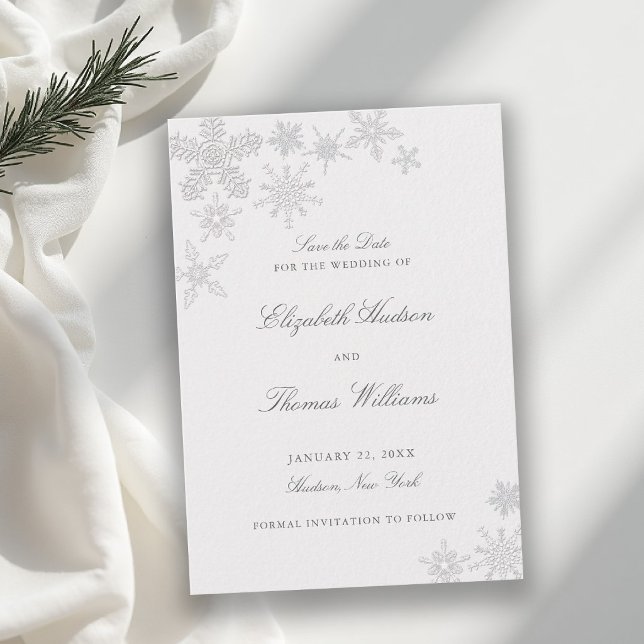 Winter Snowflake Wonderland Classic Formal Wedding Save The Date (winter wedding save the date modern classic snowflake snow frost wonderland elegant romantic frame)
