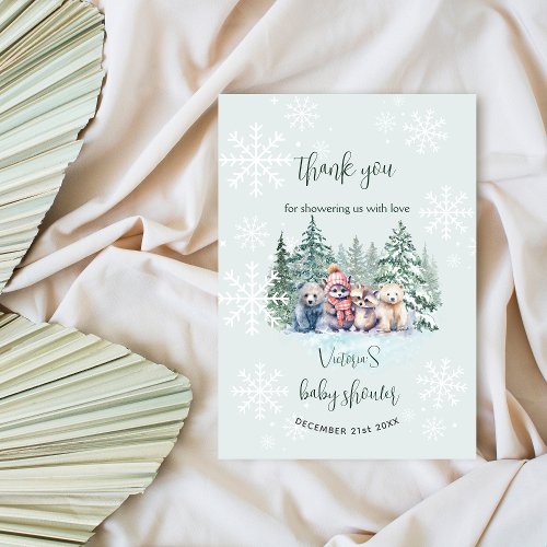 Winter Snowflake Woodland Animal Baby shower  Thank You Card