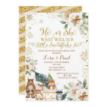 Winter Snowflake Woodland Animals Gender Reveal Invitation