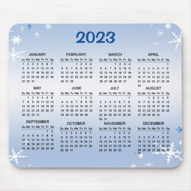 Winter Snowflakes 2023 Blue Calendar Mousepad