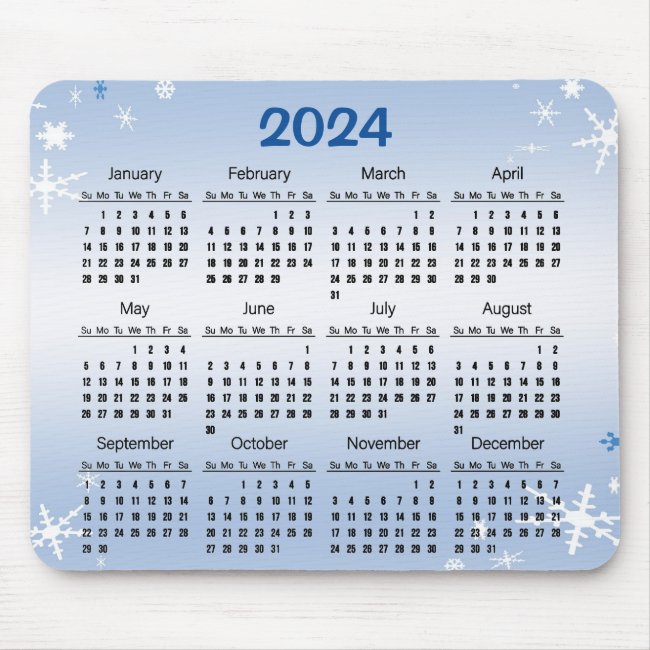 Winter Snowflakes 2024 Blue Calendar Mousepad