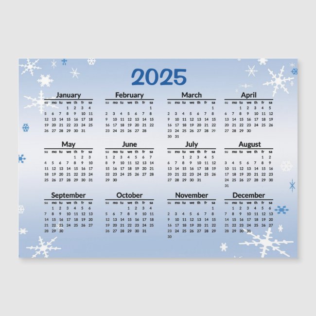 Winter Snowflakes 2025 Calendar Magnetic Card