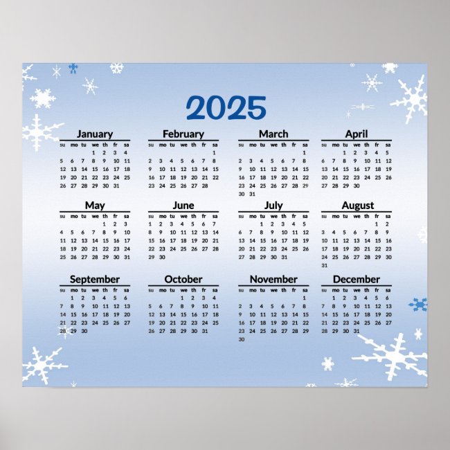 Winter Snowflakes 2025 Calendar Poster