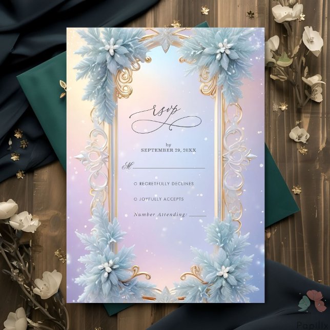 Winter Snowflakes and Blue Florals Wedding RSVP Card (Creator Uploaded)