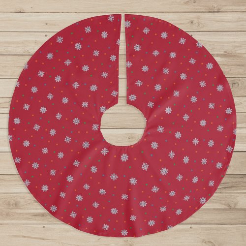 Winter snowflakes and dots pattern brushed polyester tree skirt