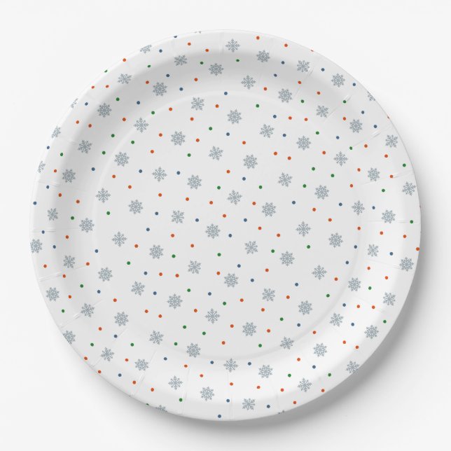 Winter snowflakes and dots pattern paper plates (Front)