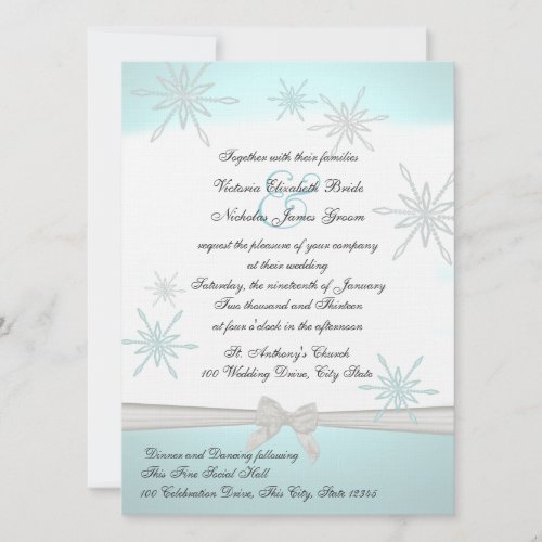 Winter Snowflakes and Ribbon Wedding Custom Invites