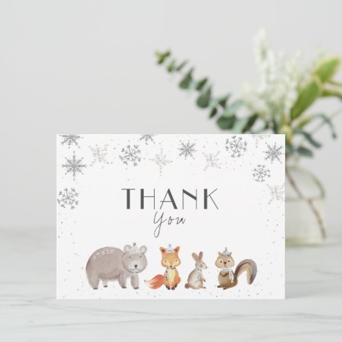 Winter Snowflakes Animals Birthday Baby Shower Thank You Card
