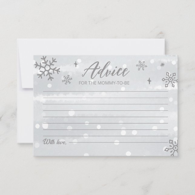 Winter Snowflakes Baby Gray Shower Advice Cards (Front)