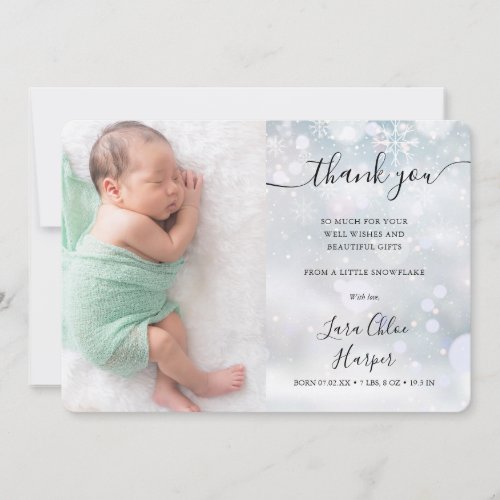Winter Snowflakes Baby Photo Thank You Birth  Announcement