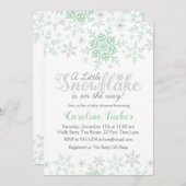 Winter Snowflakes Baby Shower Mint Green & Silver Invitation (Front/Back)