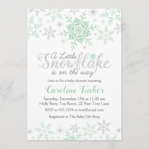Winter Snowflakes Baby Shower Mint Green & Silver Invitation