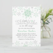 Winter Snowflakes Baby Shower Mint Green & Silver Invitation (Standing Front)