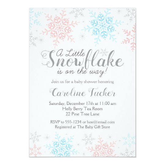 Winter Snowflakes Baby Shower Pink Blue Silver Invitation | Zazzle.com